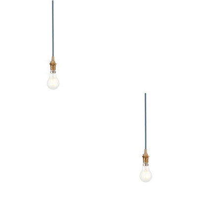 Stylish 2 Pack Brushed Brass Hanging Pendant Lights with Blue Flex