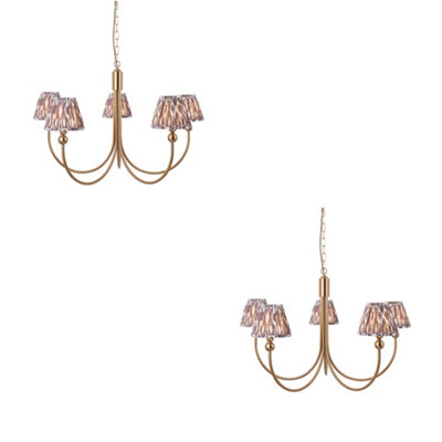 Stylish 2 Pack Brushed Brass Hanging Pendant Lights with Pearl Grey Shades