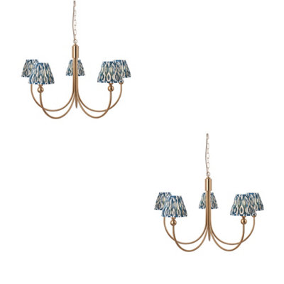 Stylish 2 Pack Brushed Brass Pendant Lights with Marlin Blue Shades