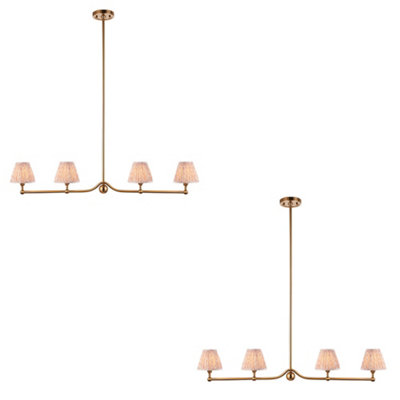 Stylish 2 Pack Brushed Brass Pendant Lights with Peach Fabric Shades