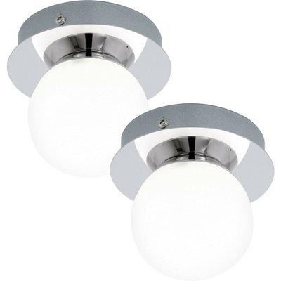 Stylish 2 Pack Chrome & White Opal LED Flush Ceiling Lights