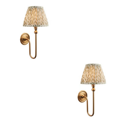Stylish 2 Pack Dimmable Wall Lights with Aged Brass and Green Fabric Shade