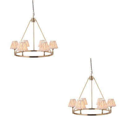 Stylish 2 Pack Hanging Ceiling Pendant Lights in Aged Brass and Fabric