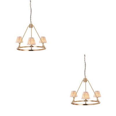 Stylish 2 Pack Hanging Ceiling Pendant Lights in Aged Brass with Ikat Shades