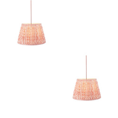 Stylish 2 Pack Hanging Ceiling Pendant Lights with Coral Pink Shades and Aged Brass Finish