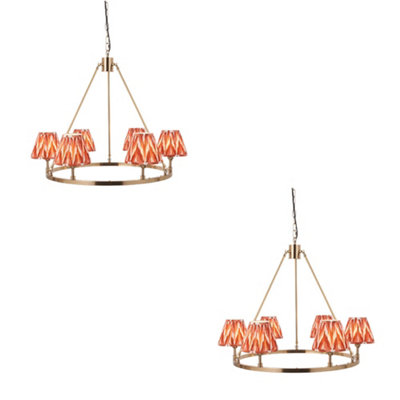 Stylish 2 Pack of Adjustable Ceiling Pendant Lights with Apricot Orange Shades