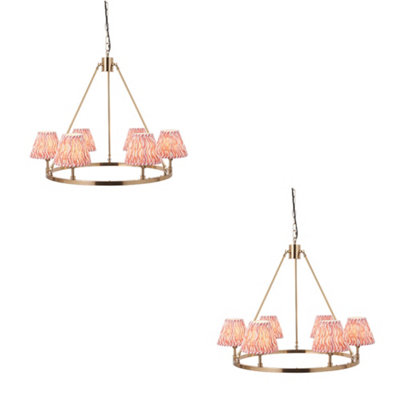 Stylish 2 Pack of Coral Pink and Aged Brass Ceiling Pendant Lights