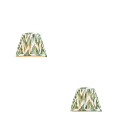 Stylish 2 Pack of Handcrafted Cotswold Green Tapered Lamp Shades with Zigzag Design
