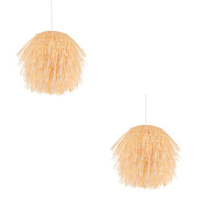 Stylish 2 Pack of Handmade Natural Rattan Ceiling Pendant Lights - E27 and B22 Compatible