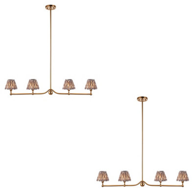 Stylish 2 Pack Pendant Ceiling Lights in Aged Brass with Elegant Pearl Grey Shades