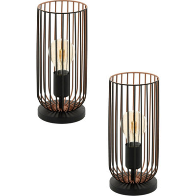 Stylish 2 Pack Small Table Lamps with Black and Copper Cage Shade