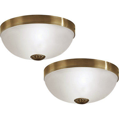 Stylish 2 Pack Wall Flush Ceiling Light with Bronzed Shade and Satin Glass