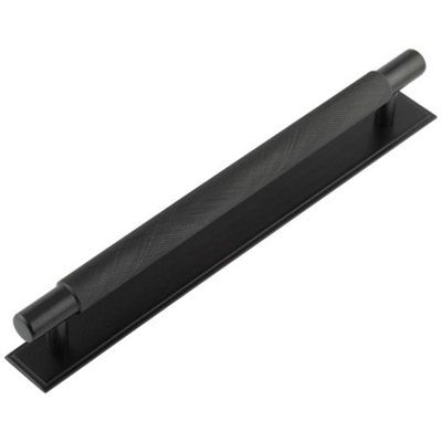 Stylish 224mm Cabinet Handle with Stepped Backplate in Matt Black Finish - Kitchen Drawer Pull Handle