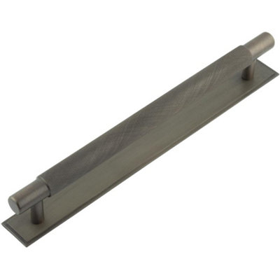 Stylish 224mm Dark Bronze Cabinet Handle with Unique Stepped Backplate - Kitchen Drawer Pull Handle