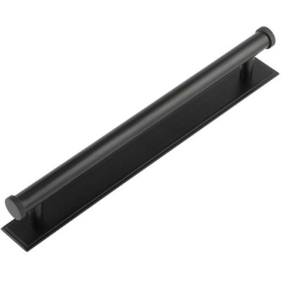 Stylish 224mm Matt Black Cabinet Handle with Stepped Backplate - Kitchen Drawer Pull Handle