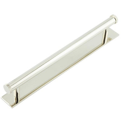 Stylish 224mm Polished Nickel Cabinet Pull Handle with Plain Backplate - Kitchen Drawer Pull Handle
