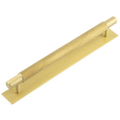Stylish 224mm Satin Brass Cabinet Handle with Plain Backplate - Kitchen Drawer Pull Handle