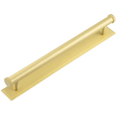Stylish 224mm Satin Brass Cabinet Handle with Stepped Backplate - Kitchen Drawer Pull Handle