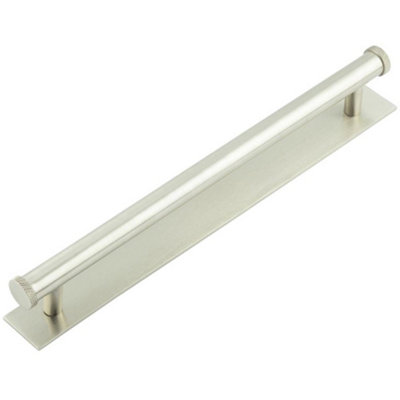 Stylish 224mm Satin Nickel Cabinet Handle with Plain Backplate - Kitchen Drawer Pull Handle