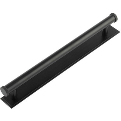 Stylish 224mm Stepped Backplate Cabinet Handle in Matt Black Finish - Kitchen Drawer Pull Handle