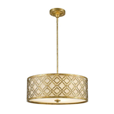 Stylish 3 Bulb Ceiling Pendant Light in Distressed Gold Finish
