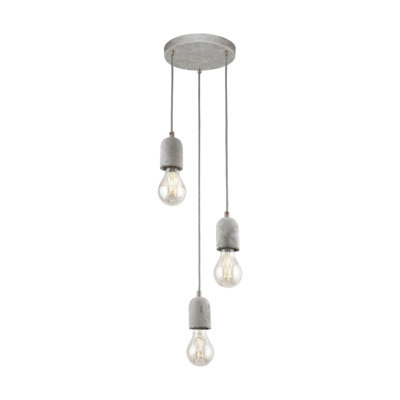 Stylish 3 Bulb Pendant Ceiling Light in Grey Steel and Concrete
