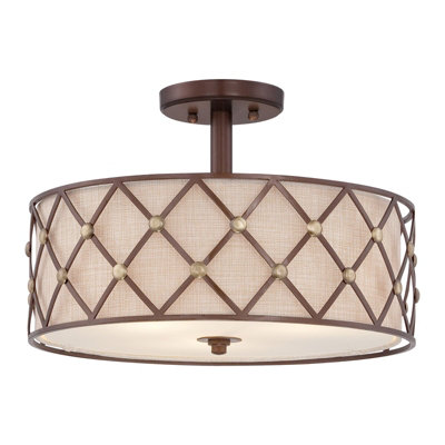 Stylish 3 Bulb Semi Flush Mount Light with Tan Shade and Copper Canyon Finish