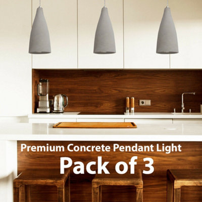 Stylish 3x Grey Concrete Pendant Lights for Modern Kitchens