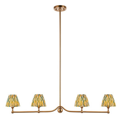 Stylish 4-Light Hanging Pendant Light in Brushed Brass with Yellow and Jade Shades