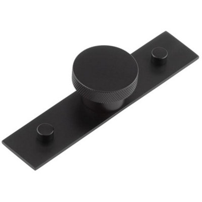 Stylish 40mm Matt Black Cupboard Knob with Plain Backplate - Kitchen Cabinet Knob
