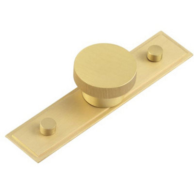 Stylish 40mm Satin Brass Cupboard Knob with Stepped Backplate - Kitchen Cabinet Knob