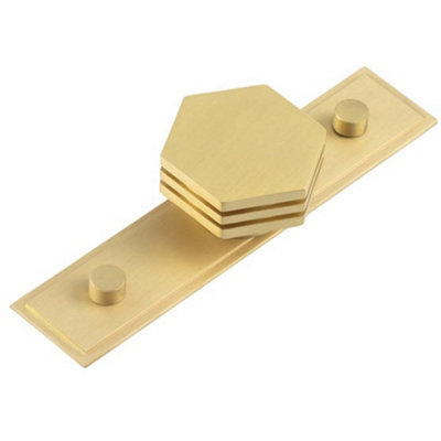 Stylish 40mm Satin Brass Cupboard Knob with Unique Hexagonal Design - Kitchen Cabinet Knob