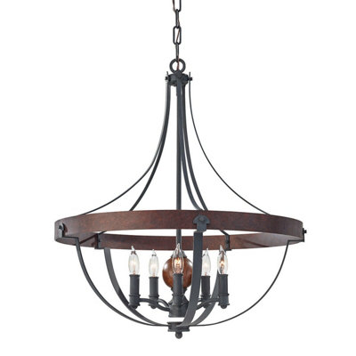 Stylish 5 Bulb Charcoal Black Chandelier Light with LED E14 Socket
