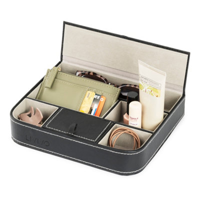 Plateau De Valet En PU Cuir 4 Compartiments - Organisateur Clés, Monnaie, Bijoux - 30,3x20,3x4 Cm Pour Bureau, Chevet