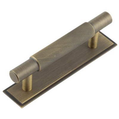 Stylish 96mm Antique Brass Cabinet Handle with Stepped Backplate Kitchen Drawer - Pull Handle