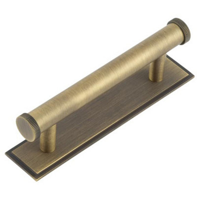Stylish 96mm Antique Brass Cabinet Handle with Stepped Backplate - Kitchen Drawer Pull Handle