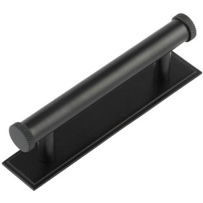 Stylish 96mm Cabinet Handle with Stepped Backplate in Matt Black Finish Kitchen Drawer Pull Handle