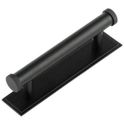 Stylish 96mm Cabinet Handle with Stepped Backplate in Matt Black Finish - Kitchen Drawer Pull Handle