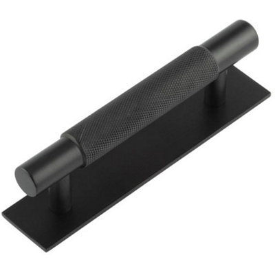 Stylish 96mm Matt Black Cabinet Handle with Solid Brass Backplate - Kitchen Drawer Pull Handle