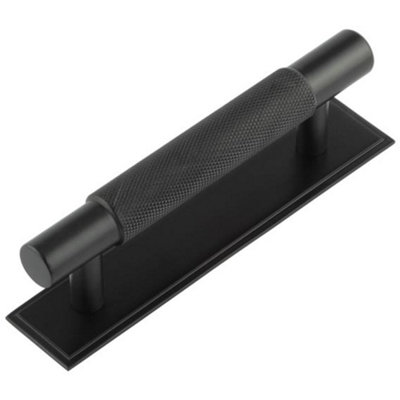 Stylish 96mm Matt Black Cabinet Handle with Stepped Backplate - Kitchen Drawer Pull Handle