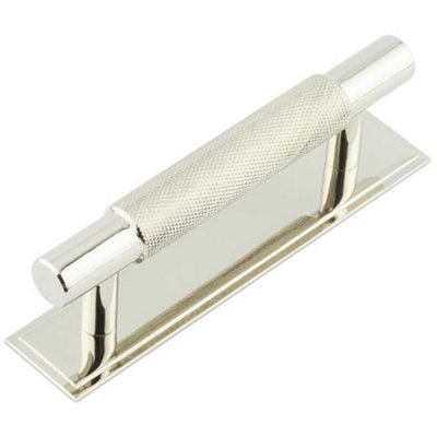Stylish 96mm Polished Nickel Cabinet Handle with Stepped Backplate - Kitchen Drawer Pull Handle