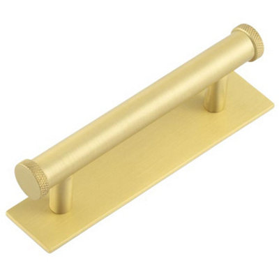 Stylish 96mm Satin Brass Cabinet Handle with Plain Backplate - Kitchen Drawer Pull Handle