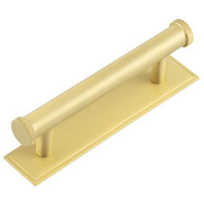 Stylish 96mm Satin Brass Cabinet Handle with Stepped Backplate - Kitchen Drawer Pull Handle