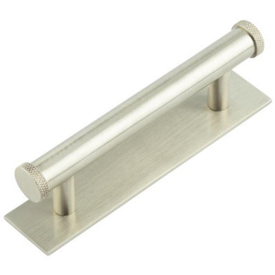 Stylish 96mm Satin Nickel Cabinet Handle with Plain Backplate - Kitchen Drawer Pull Handle
