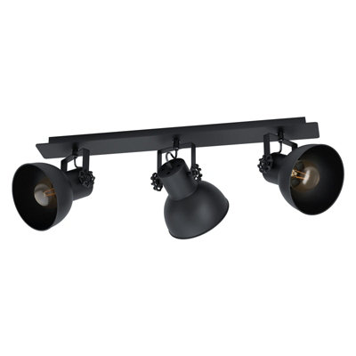 Stylish Adjustable 3 Bulb Ceiling Spotlight in Black Industrial Steel