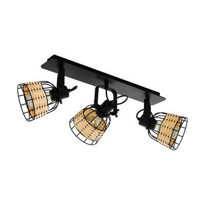 Stylish Adjustable 3-Bulb Ceiling Spotlight with Black Wicker Shade for Kitchen Islands