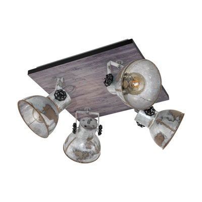 Stylish Adjustable 4 Bulb Ceiling Spotlight with Wood and Industrial Steel Finish