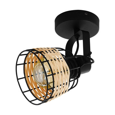Stylish Adjustable Black and Wicker Wall/Ceiling Light with E27 Bulb Socket