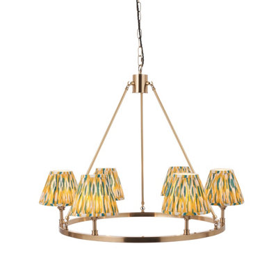 Stylish Aged Brass Ceiling Pendant Light with Colorful Fabric Shades