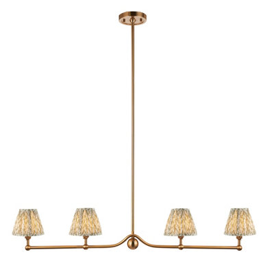 Stylish Aged Brass Ceiling Pendant Light with Green Fabric Shades